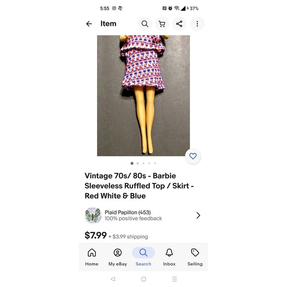 Vintage 1970s Barbie Mod Clone Fashion Skirt Plaid Print Red Blue Snap Closure - Picture 6 of 6